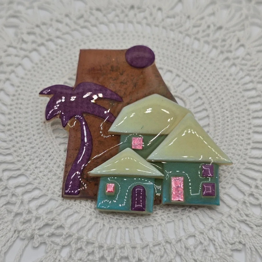 House Pins By Lucinda Palm Tree Vintage Pink Rhinestone Purple Palm Tree